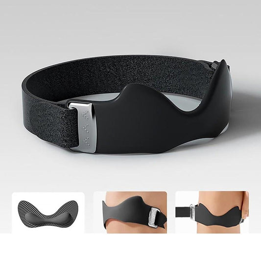 Precision patellar strap knee support worn on bent knee