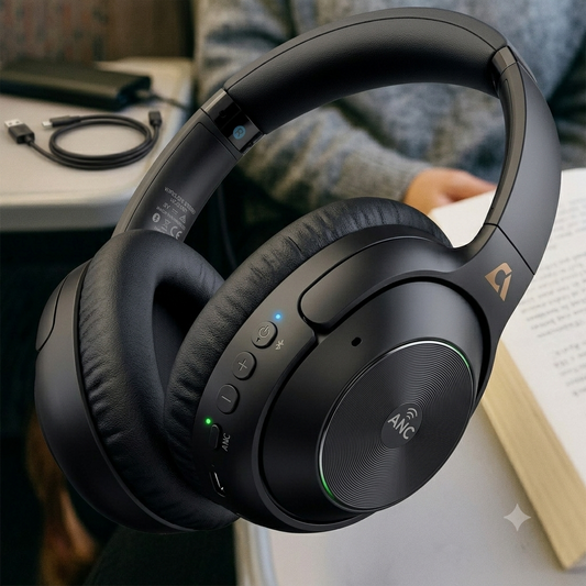 Premium Bluetooth headphones designed for travel, work and everyday listening.