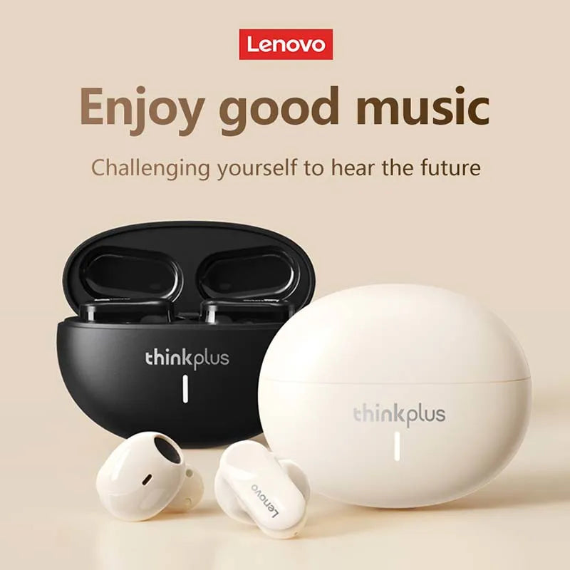 Lenovo LP19 Bluetooth 5.3 wireless earbuds with active noise cancelling, high sound quality, 360° surround sound, open-cover direct connection, Dual Host / Single Host and charging case.