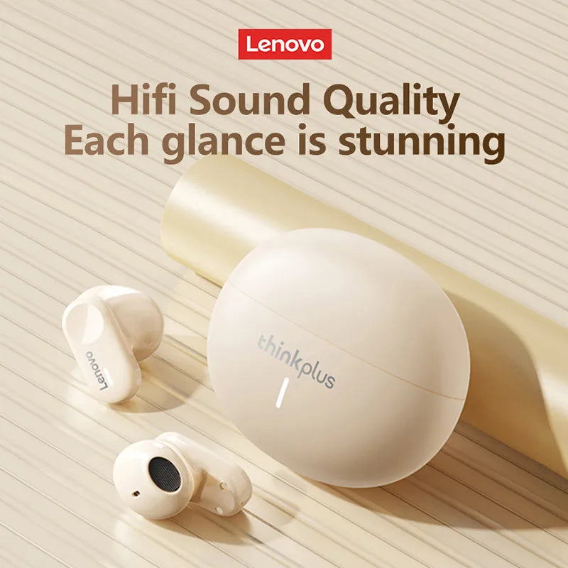 Lenovo LP19 Bluetooth 5.3 wireless earbuds with active noise cancelling, high sound quality, 360° surround sound, open-cover direct connection, Dual Host / Single Host and charging case.