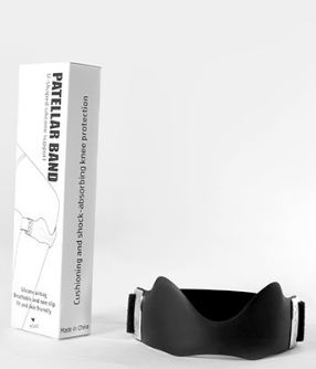 Black adjustable patellar strap with secure fastening buckle