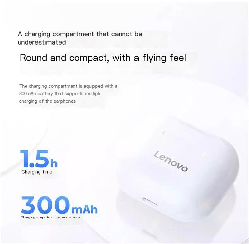 Lenovo P1 Series Bluetooth Earbuds with charging case.