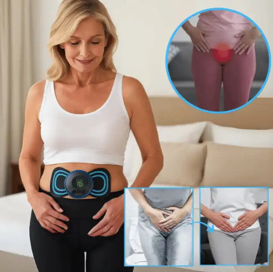 EMS abdominal muscle stimulator belt worn around the waist for targeted muscle stimulation