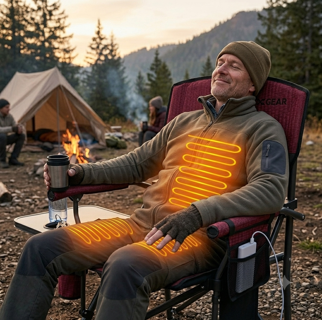 Heated camping chair with USB powered warming seat