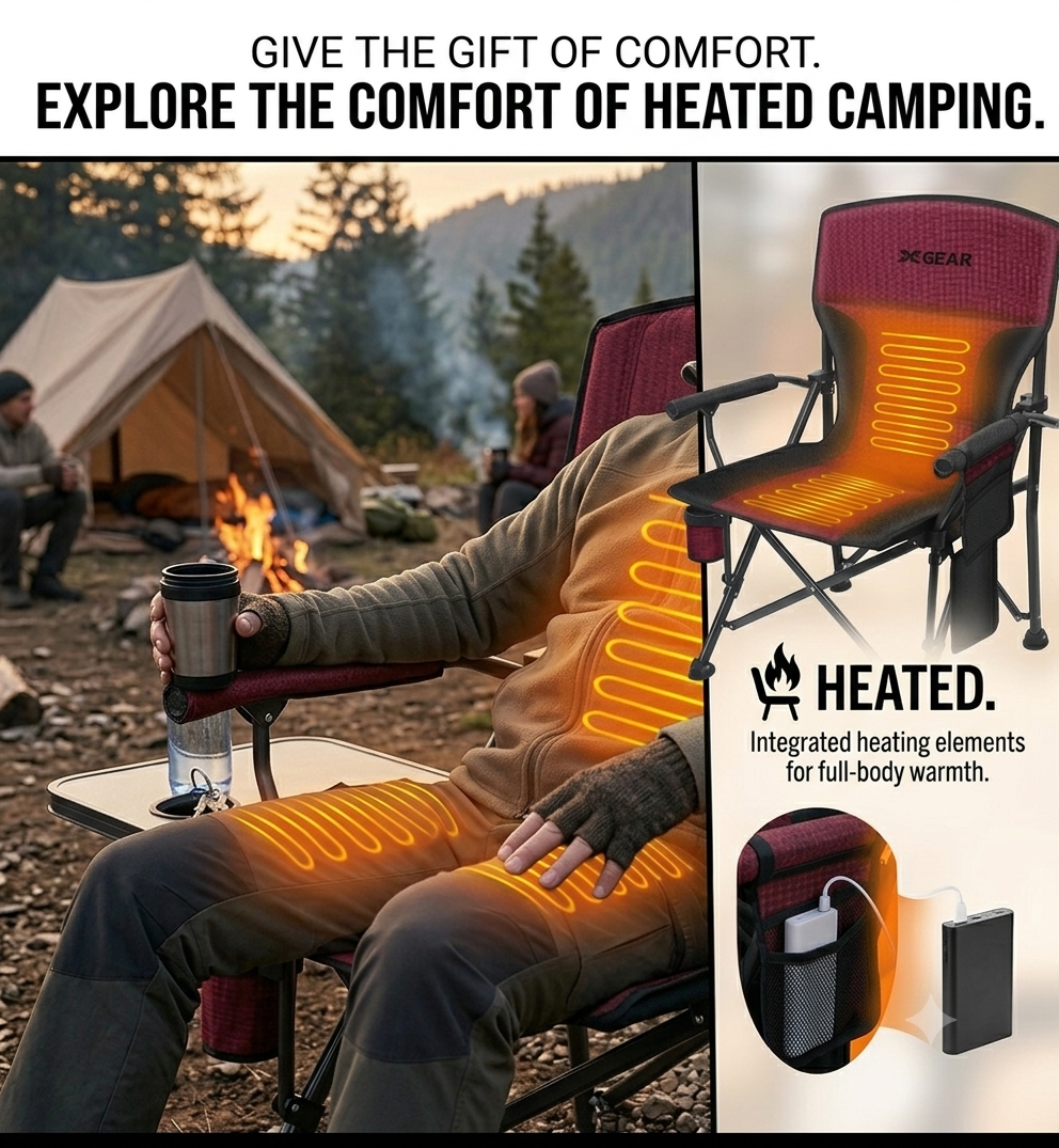Heated camping chair with USB powered warming seat