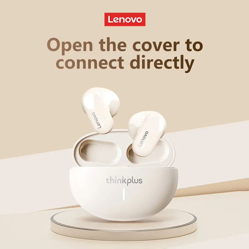 Lenovo LP19 Bluetooth 5.3 wireless earbuds with active noise cancelling, high sound quality, 360° surround sound, open-cover direct connection, Dual Host / Single Host and charging case.