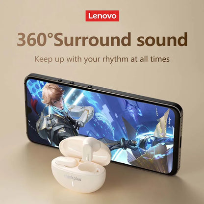 Lenovo LP19 Bluetooth 5.3 wireless earbuds with active noise cancelling, high sound quality, 360° surround sound, open-cover direct connection, Dual Host / Single Host and charging case.