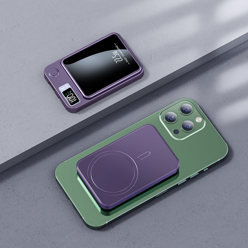 Magnetic wireless portable power bank with slim modern design
