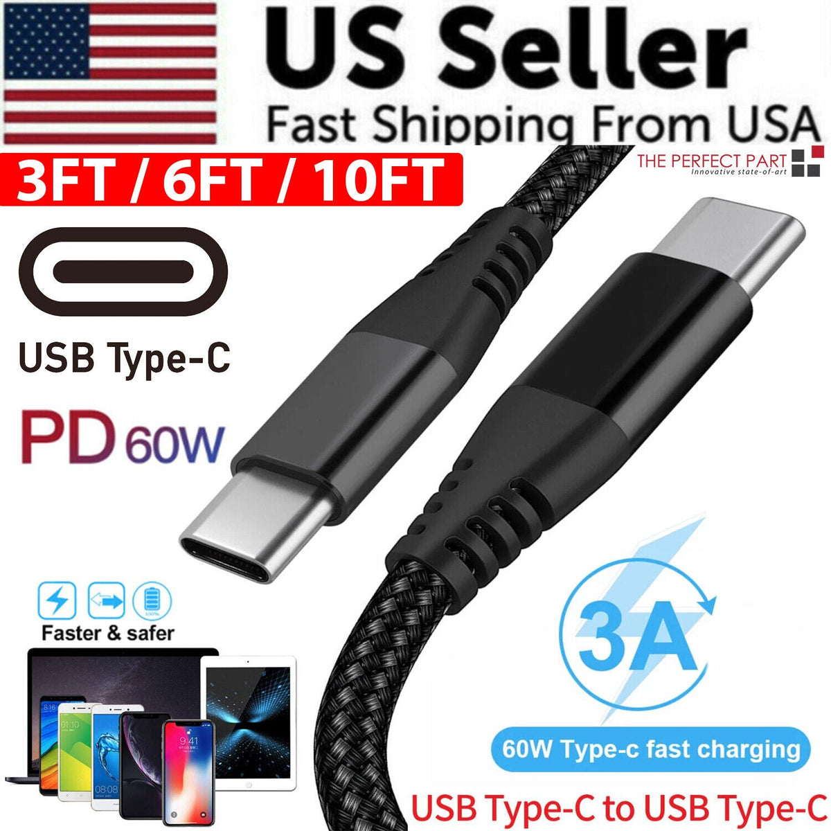 USB-C cable with reinforced braided nylon design