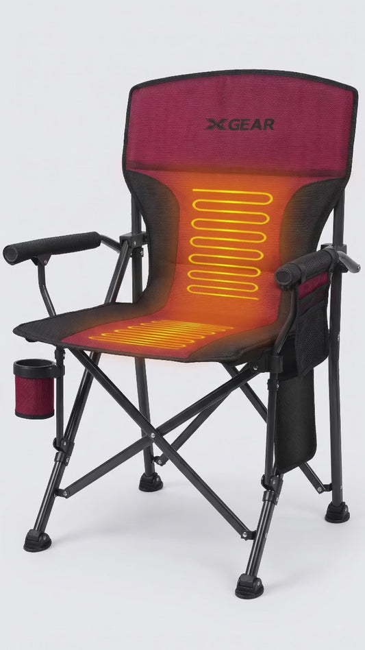 Heated camping chair with USB powered warming seat
