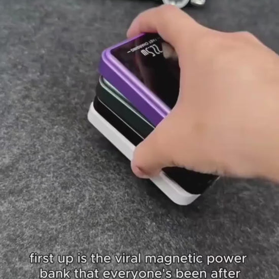 Magnetic wireless power bank showing its compact body and charging port